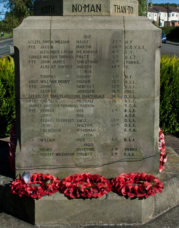 First World War Commemorations (1917 - 1920) on the Memorial for Witton Gilbert