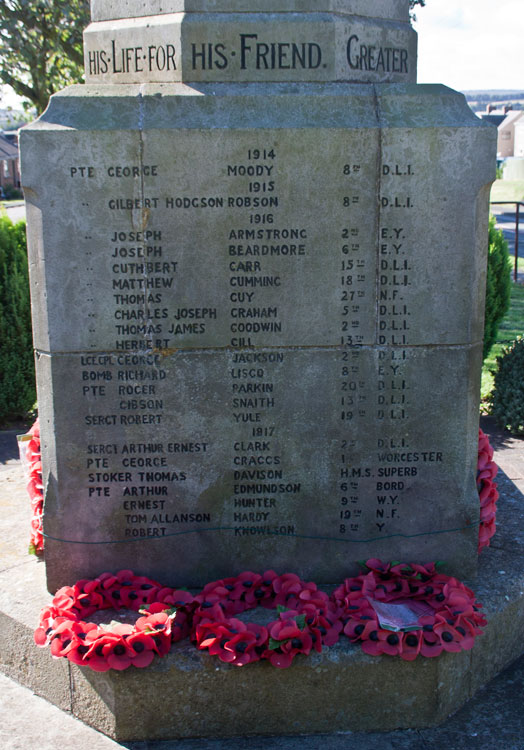 First World War Commemorations (1914 - 1917) on the Memorial for Witton Gilbert