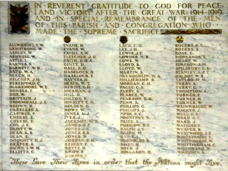 The First World War Memorial in St. John's Church, Wolverhampton