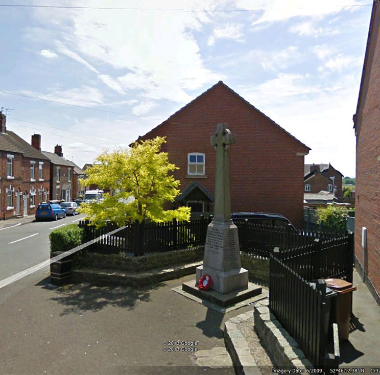 A View of the Woodville (Derbyshire) War Memorial for the Granville Estate taken from Google Earth.