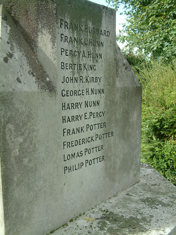 Private Hubbard's Name on the Wortham War Memorial