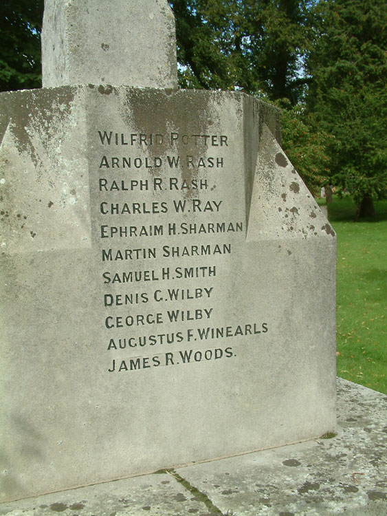 Private Wilby's Name on the Wortham War Memorial