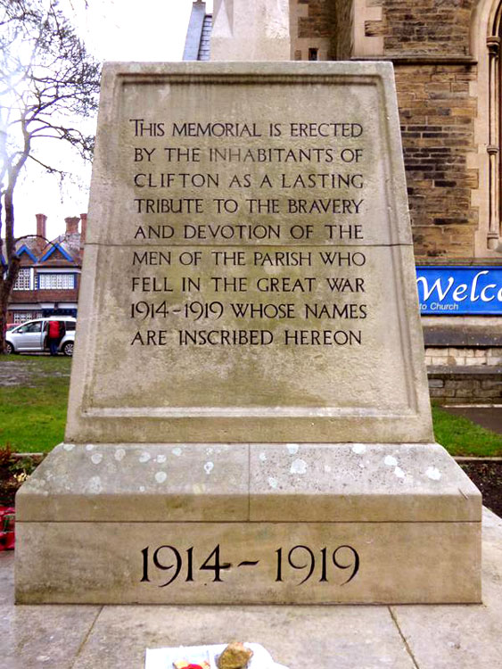 The Dedication on the First World War Memorial in the Churchyard of Ss Philip & James' Church, Clifton (York)