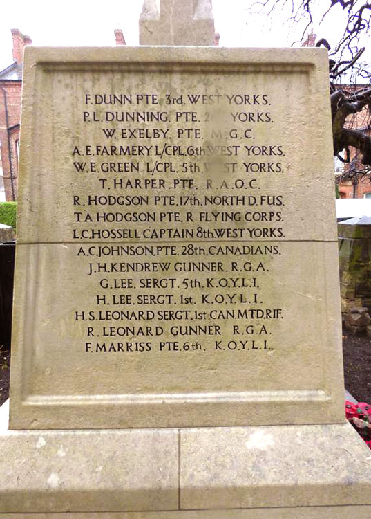 Private Dunning's Name on the First World War Memorial in the Churchyard of Ss Philip & James' Church, Clifton (York)