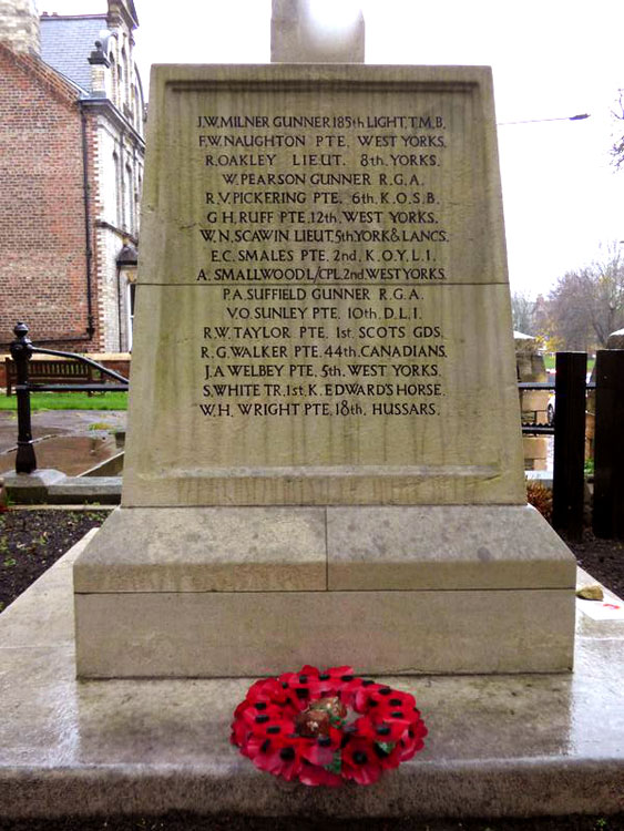 Lieut Oakley's Name on the First World War Memorial in the Churchyard of Ss Philip & James' Church, Clifton (York)