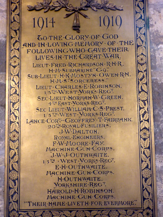 The First World War Memorial in the Church of St. Martin-le-Grand, York 