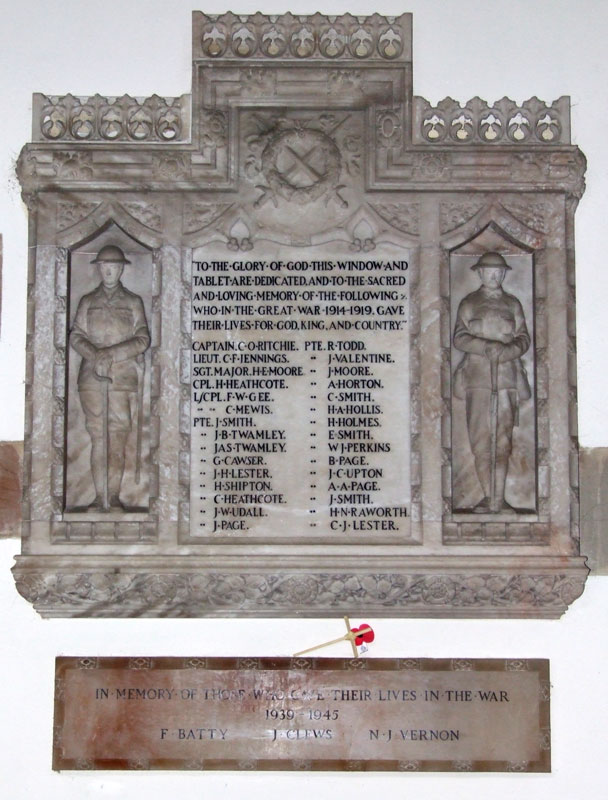 The War Memorial for Yoxall, Staffordshire, in St. Peter's Church