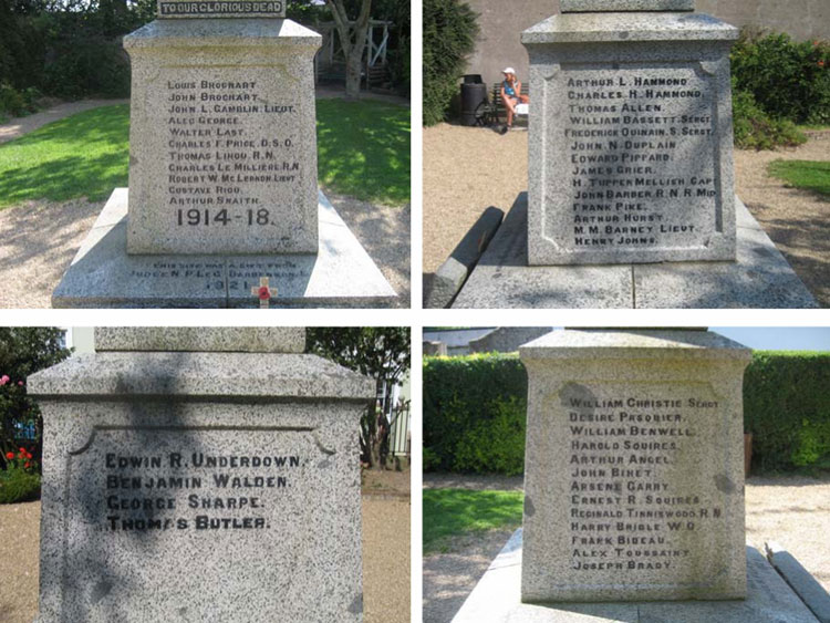 The First World War Commemorations on the War Memorial for Alderney (C I)