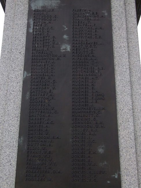 One of the First World War Commemorative Panels on the War Memorial for Connah's Quay and Shotton, Flintshire