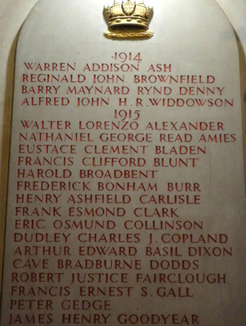 Lt. Colonel Alexander's Name on the Denstone College Roll of Honour.