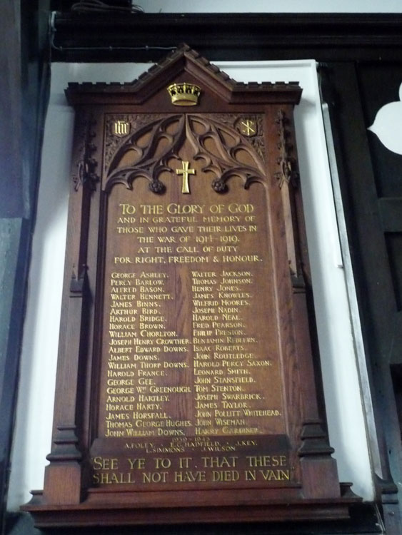 The War Memorial in St. Mary's Church, Denton (Lancashire)