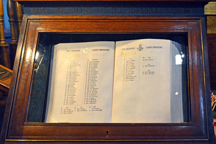 The page for 24th May in the Durham Light Infantry Book of Remembrance