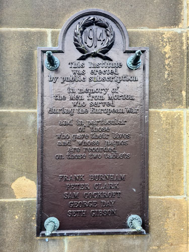 The First World War Memorial Plaques outside the East Morton Memorial Institute (Bradford) 