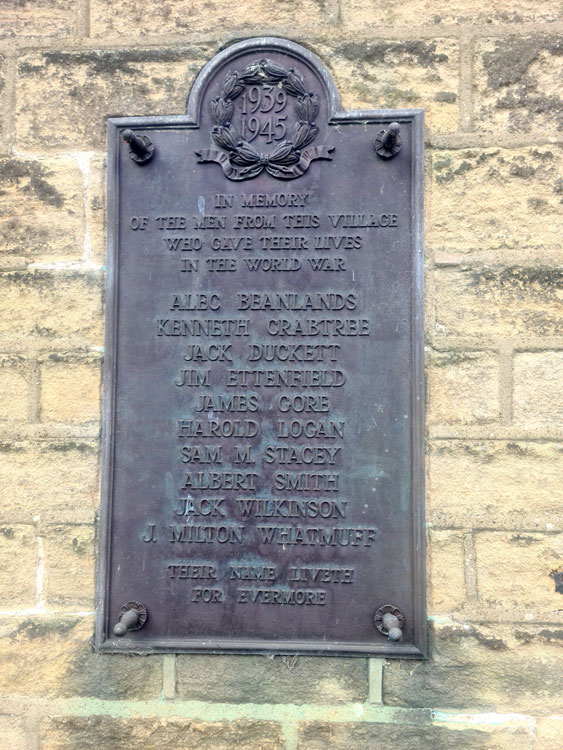 The Second World War Memorial Plaque outside the East Morton Memorial Institute (Bradford) 