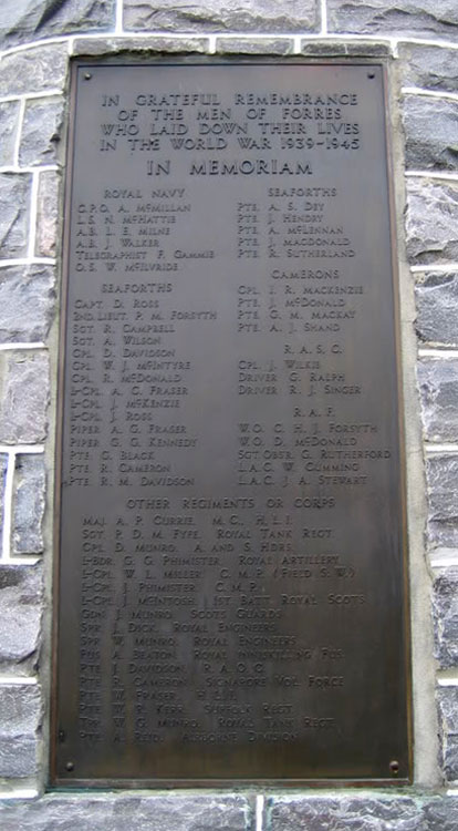 Second World War Commemorations on the War Memorial for Forres (Morayshire)