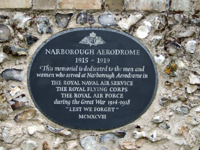 The plaque located in the churchyard of All Saints Church, Narborough, that commemorates those who served at Narborough Aerodrome.