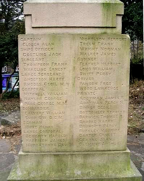 Names (Officers, NCOs, and ORs "A" - "C") on the War Memorial for Ingrow (Keighley, West Yorks) 