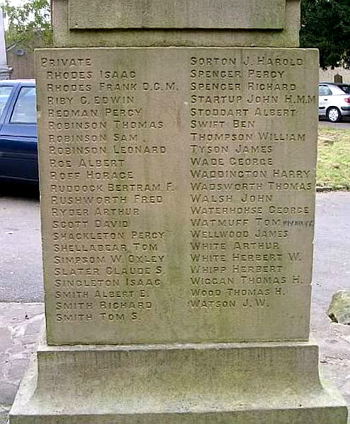 Names (ORs "R" - "W") on the War Memorial for Ingrow (Keighley, West Yorks) 