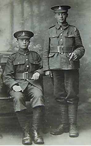 Two soldiers of the Yorkshire Regiment, relatives of the family but names hard to make out. The names look like Jim & Fred Wored ( might be Ward - Gran was not the best of spellers...)