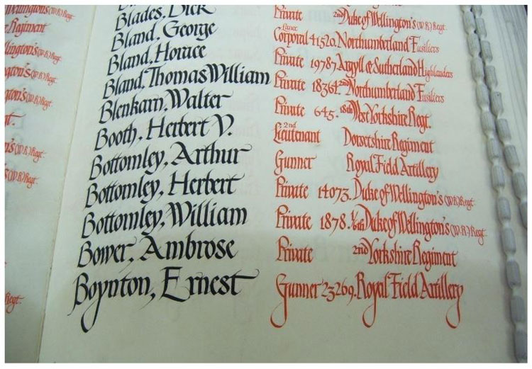 Ambrose Bower's name on the Keighley Rollof Honour