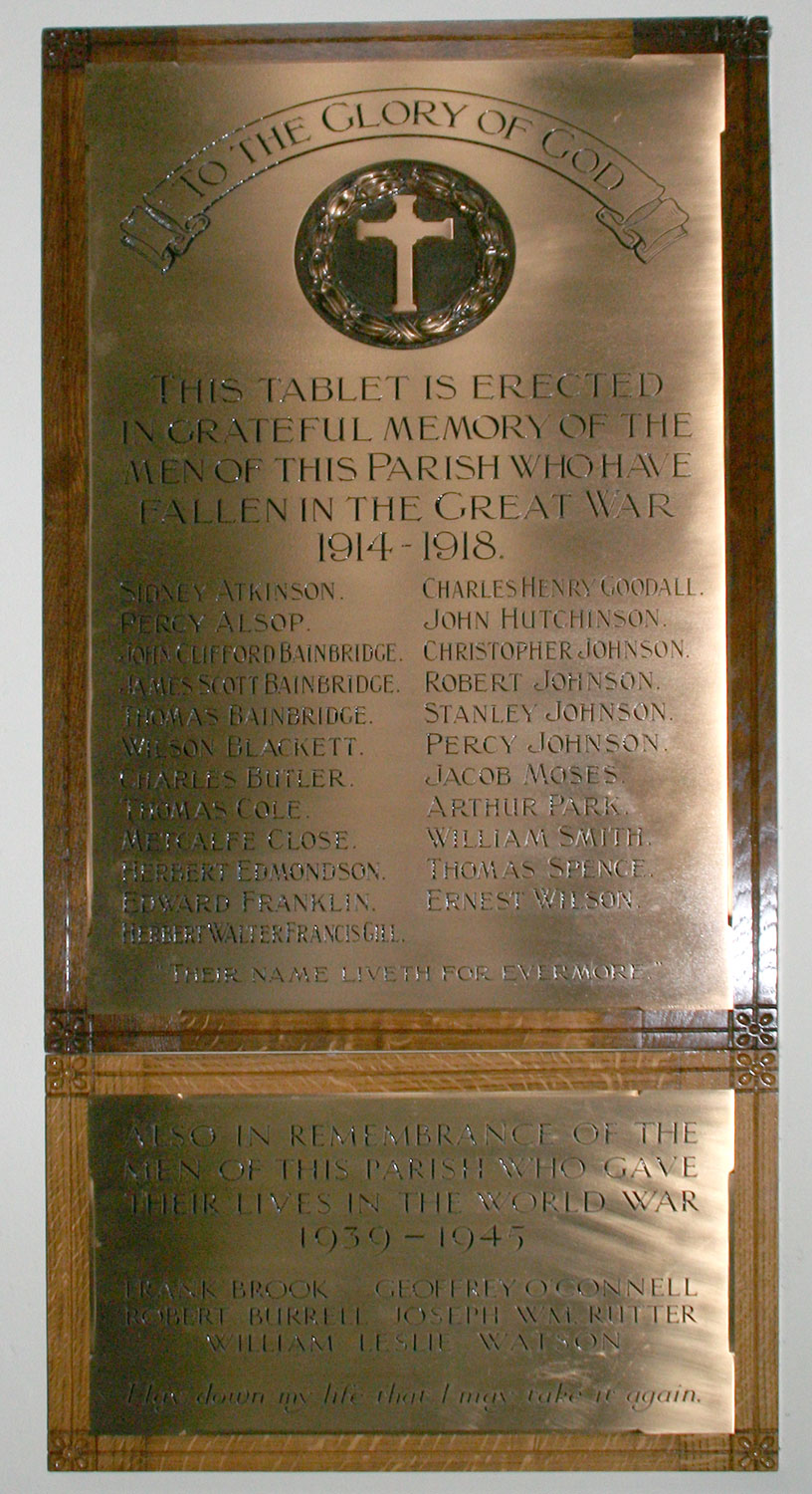 The Memorial Plaque inside the Church of Ss Peter and Felix, Kirkby Ravensworth.