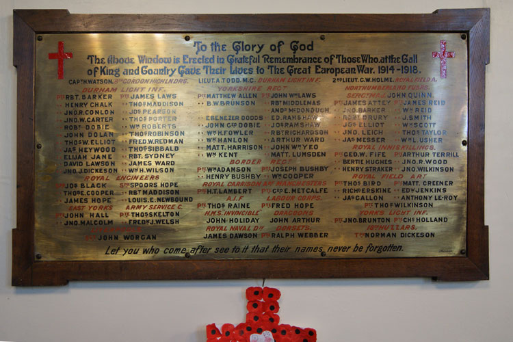 The First World War Memorial for Penshaw (1) in All Saints' Church