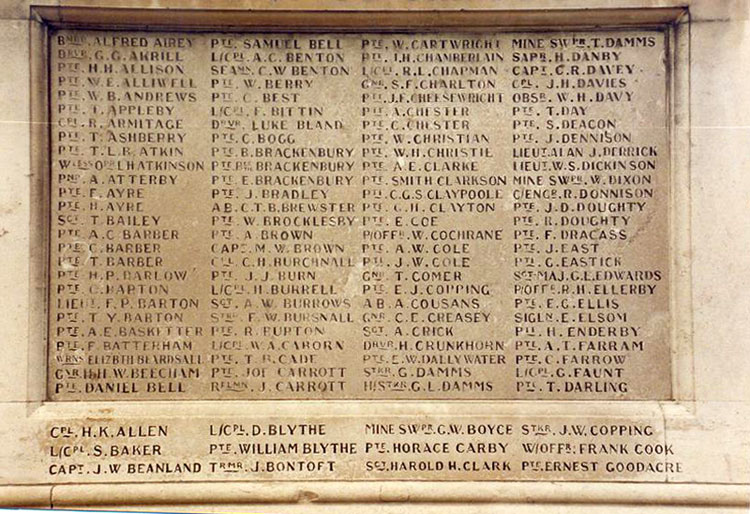 Names "A" - "F" (First World War) on the Boston (Lincs) War Memorial