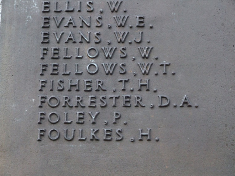 Herbert Foulke's name on the War Memorial for Connah's Quay and Shotton, Flintshire