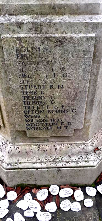 The First World War Dedications "R" - "W" on the War Memorial for Wheathampstead.