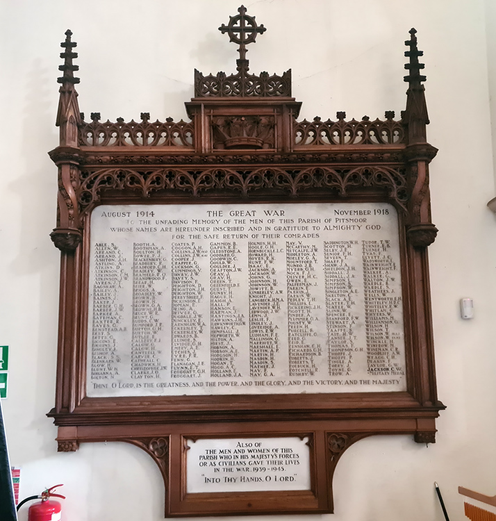 The First World War Memorial in Christ Church, Pitsmoor (Sheffield)