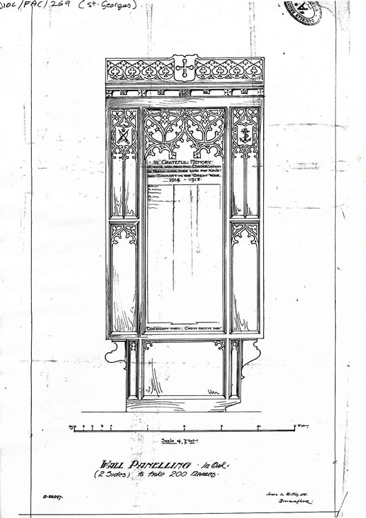 Drawing for the First World War Memorial in St. George's Church, Sheffield (Brookhill) 