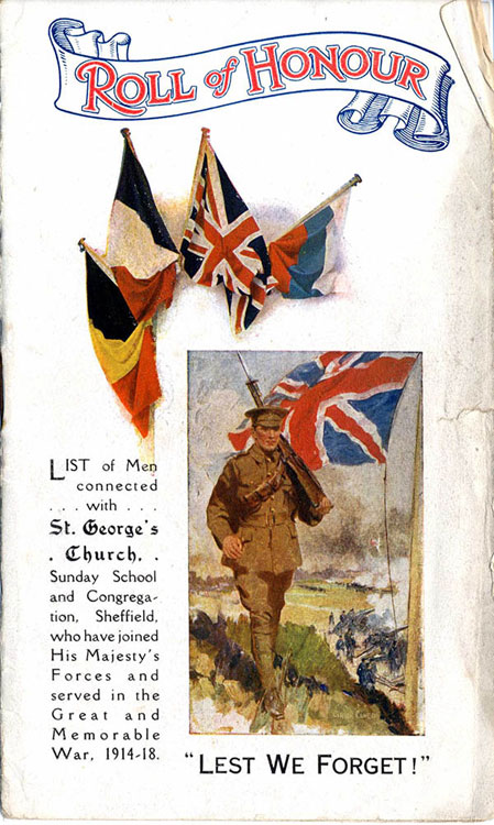 Cover of the Roll of Honour in the Memorial Hall, St. George's Church, Sheffield (Brookhill) 
