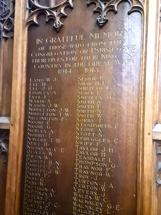 The Panel in the St. George's Church War Memorial on which Private Frank Millington is commemorated