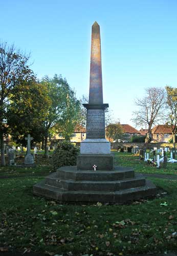 The Memorial obelisk to William Short in Eston Cemetery.