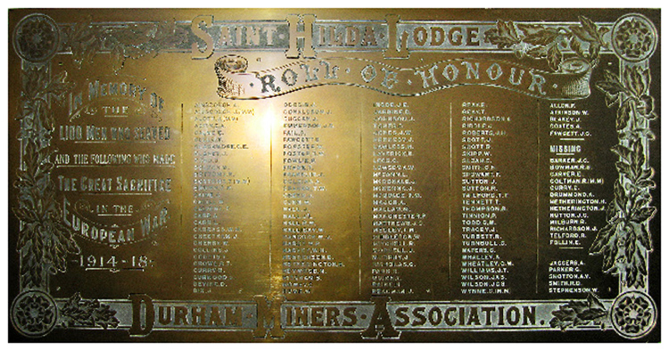 The First World War Memorial for the Durham Miners Association in the Miners Hall, St Hilda's (South Shields)