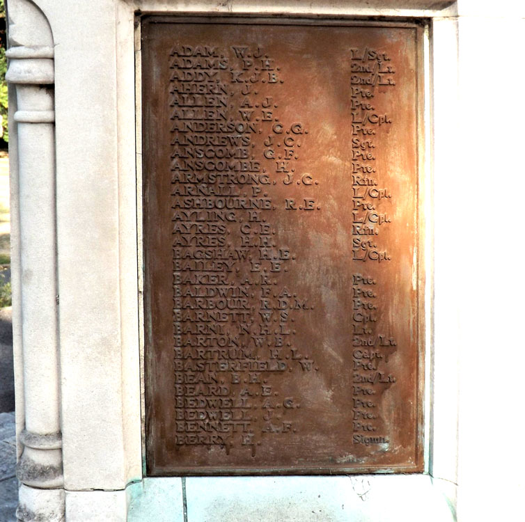 Captain Bartrum's Name on the Sutton War Memorial