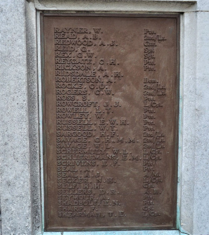 Private Rowley's Name on the Sutton War Memorial