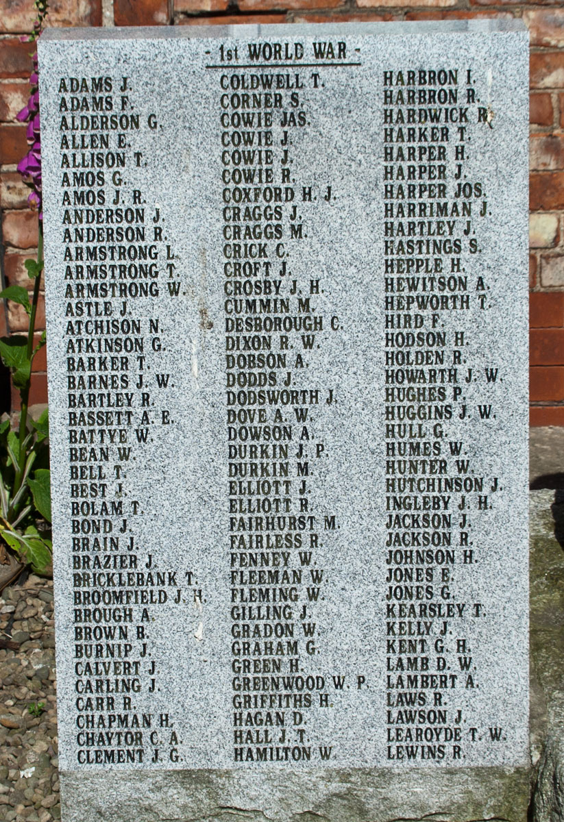 The Names of Those Who Fell in the First World War, on the Wheatley Hill Memorial (1).