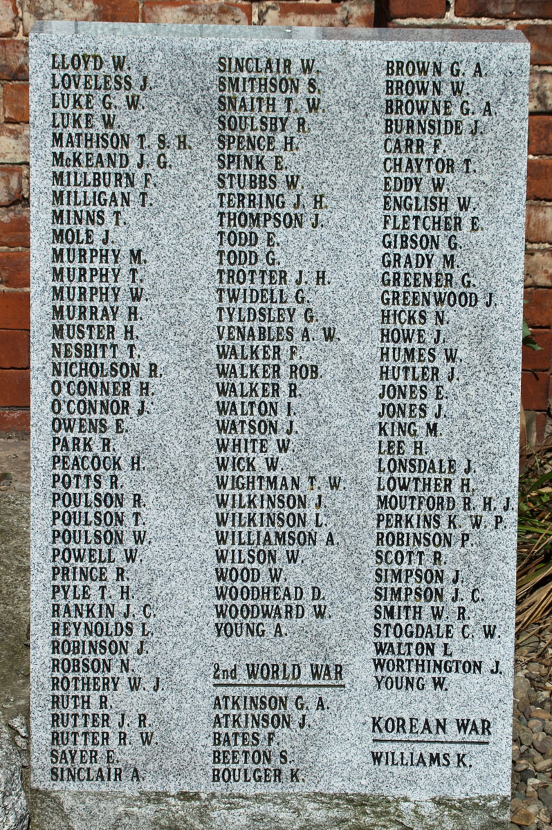 The Names of Those Who Fell in the First World War, on the Wheatley Hill Memorial (2)