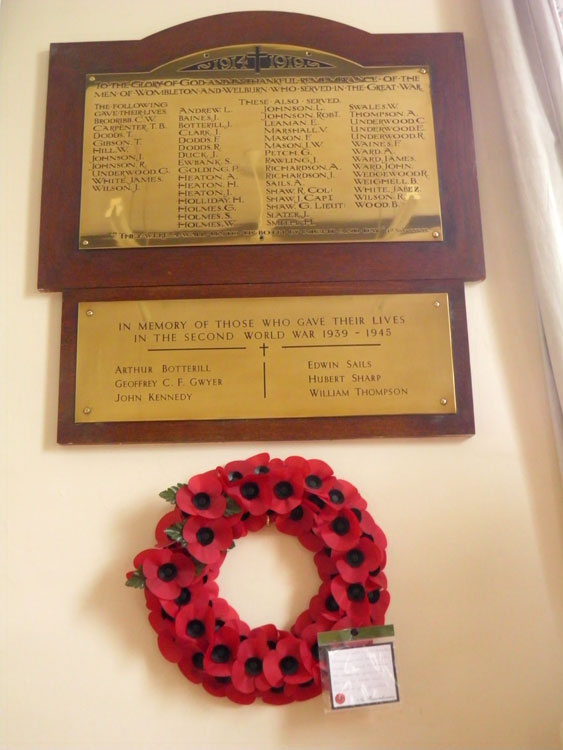 The War Memorial Plaque in Wombleton Village Hall