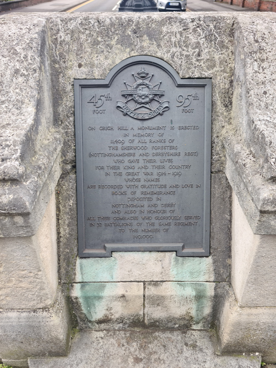 The Dedication on the Worksop War Memorial 